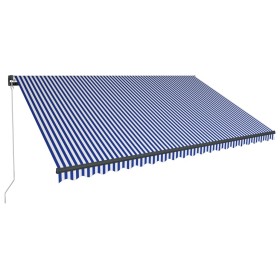 vidaXL Markise Manuell Einziehbar mit LED 500x300 cm Blau & Weiß