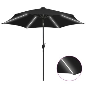 vidaXL Sonnenschirm mit LED-Leuchten & Aluminium-Mast 300 cm Schwarz