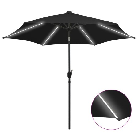 vidaXL Sonnenschirm mit LED-Leuchten & Aluminium-Mast 300 cm Schwarz