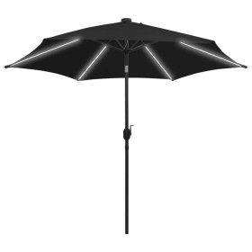vidaXL Sonnenschirm mit LED-Leuchten & Aluminium-Mast 300 cm Schwarz