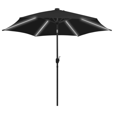vidaXL Sonnenschirm mit LED-Leuchten & Aluminium-Mast 300 cm Schwarz