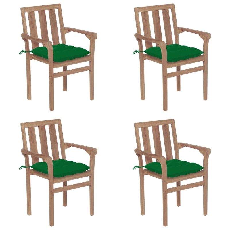 Stapelbare Gartenstühle mit Kissen 4 Stk. Massivholz Teak Stapelbare Gartenstühle mit Kissen 4 Stk. Massivholz Teak