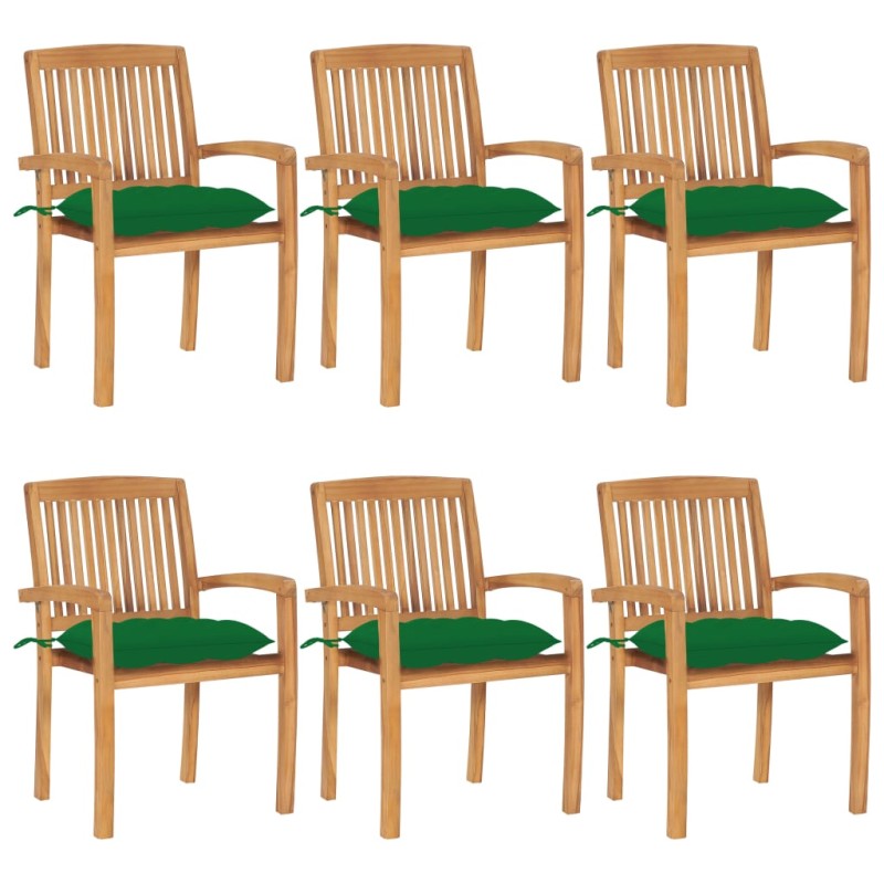 Stapelbare Gartenstühle mit Kissen 6 Stk. Massivholz Teak Stapelbare Gartenstühle mit Kissen 6 Stk. Massivholz Teak