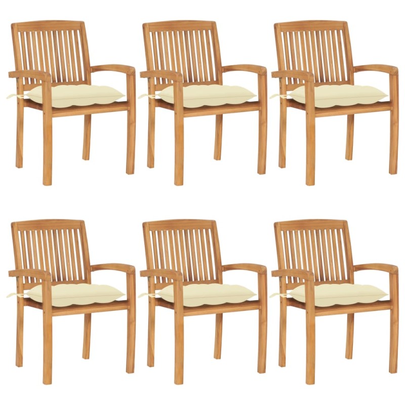 Stapelbare Gartenstühle mit Kissen 6 Stk. Massivholz Teak Stapelbare Gartenstühle mit Kissen 6 Stk. Massivholz Teak
