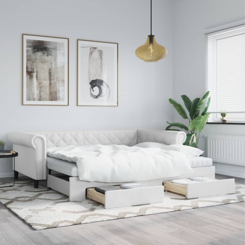 vidaXL Tagesbett Ausziehbar mit Schubladen Weiß 90x200 cm Kunstleder vidaXL Tagesbett Ausziehbar mit Schubladen Weiß 90x200 cm Kunstleder