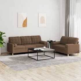 vidaXL 2-tlg. Sofagarnitur mit Kissen Braun Stoff