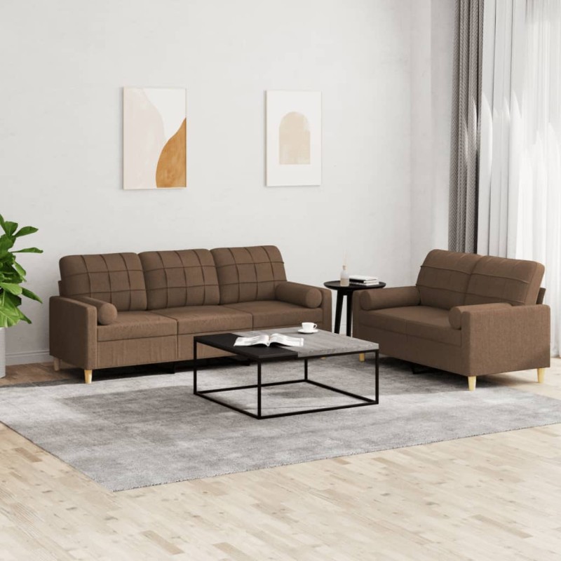 vidaXL 2-tlg. Sofagarnitur mit Kissen Braun Stoff vidaXL 2-tlg. Sofagarnitur mit Kissen Braun Stoff