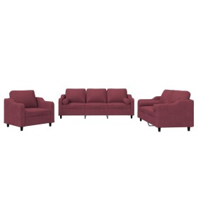vidaXL 3-tlg. Sofagarnitur mit Kissen Weinrot Stoff