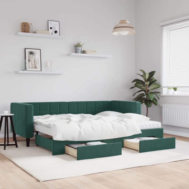vidaXL Tagesbett Ausziehbar mit Schubladen Dunkelgrün 80x200 cm Samt vidaXL Tagesbett Ausziehbar mit Schubladen Dunkelgrün 80x200 cm Samt