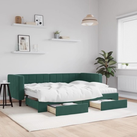 vidaXL Tagesbett Ausziehbar mit Schubladen Dunkelgrün 80x200 cm Samt
