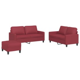 vidaXL 3-tlg. Sofagarnitur mit Kissen Weinrot Kunstleder
