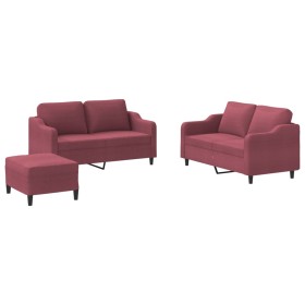 vidaXL 3-tlg. Sofagarnitur mit Kissen Weinrot Stoff