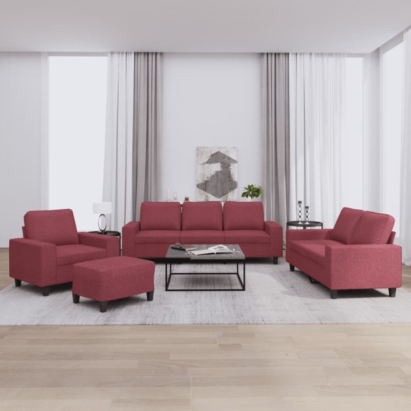 vidaXL 4-tlg. Sofagarnitur Weinrot Stoff vidaXL 4-tlg. Sofagarnitur Weinrot Stoff