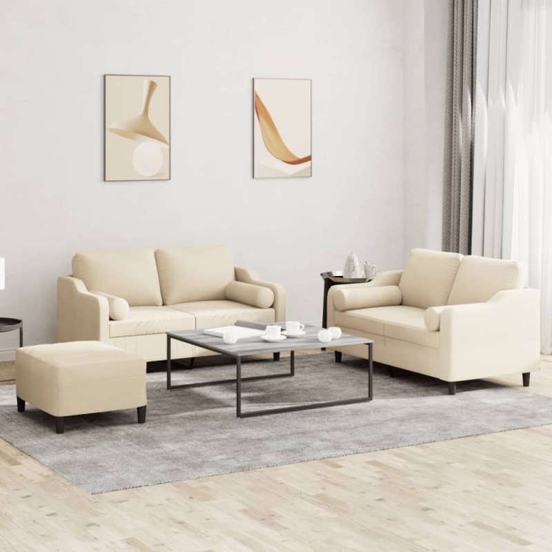 vidaXL 3-tlg. Sofagarnitur mit Kissen Creme Stoff vidaXL 3-tlg. Sofagarnitur mit Kissen Creme Stoff