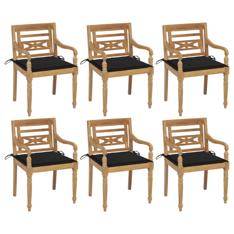 vidaXL Batavia-Stühle mit Kissen 6 Stk. Massivholz Teak vidaXL Batavia-Stühle mit Kissen 6 Stk. Massivholz Teak