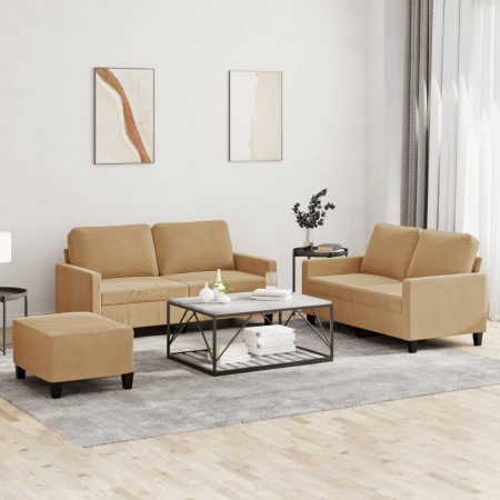 vidaXL 3-tlg. Sofagarnitur mit Kissen Braun Samt
