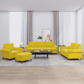 vidaXL 4-tlg. Sofagarnitur mit Kissen Gelb Samt