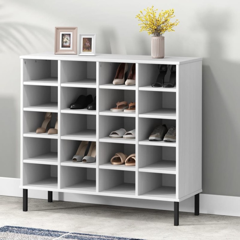 vidaXL Schuhregal OSLO mit Metallbeinen Weiß 95x35x87 cm Massivholz
