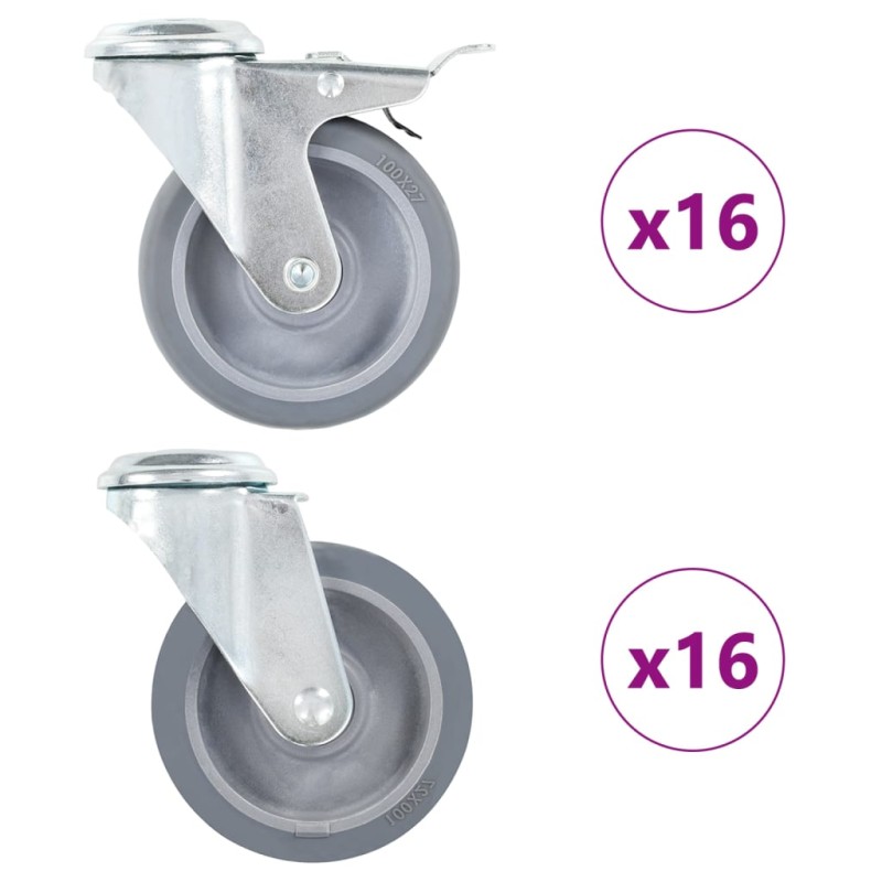 vidaXL 32 Stk. Lenkrollen mit Rückenloch 100 mm vidaXL 32 Stk. Lenkrollen mit Rückenloch 100 mm