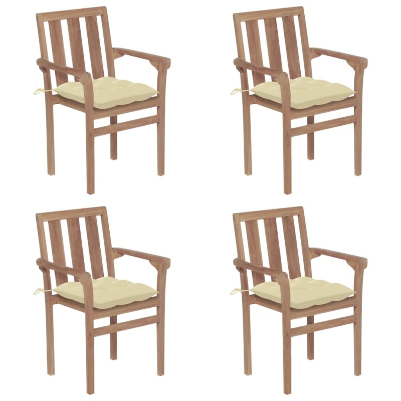 Stapelbare Gartenstühle mit Kissen 4 Stk. Massivholz Teak Stapelbare Gartenstühle mit Kissen 4 Stk. Massivholz Teak