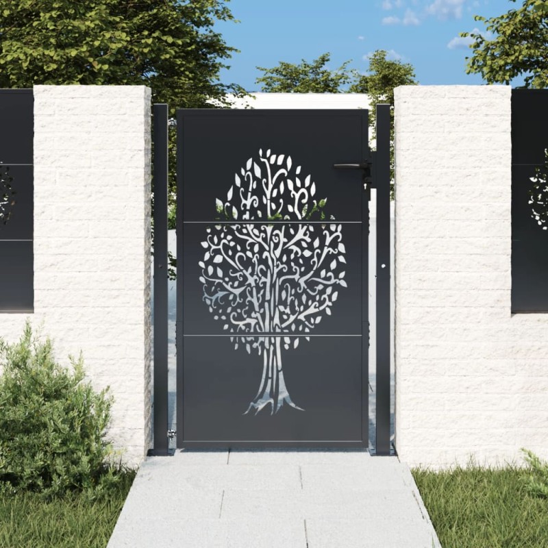vidaXL Gartentor Anthrazit 105x130 cm Stahl Baum-Design vidaXL Gartentor Anthrazit 105x130 cm Stahl Baum-Design