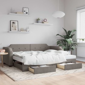 vidaXL Tagesbett Ausziehbar mit Schubladen Taupe 90x200 cm Stoff
