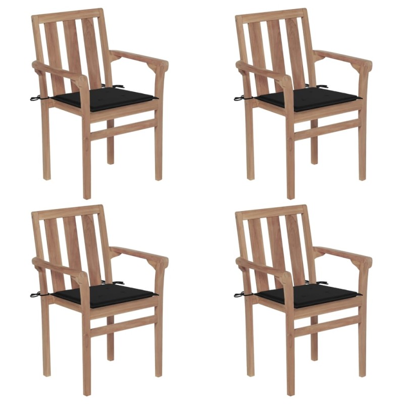 vidaXL Stapelbare Gartenstühle mit Kissen 4 Stk. Massivholz Teak vidaXL Stapelbare Gartenstühle mit Kissen 4 Stk. Massivholz Teak