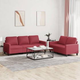 vidaXL 2-tlg. Sofagarnitur mit Kissen Weinrot Kunstleder