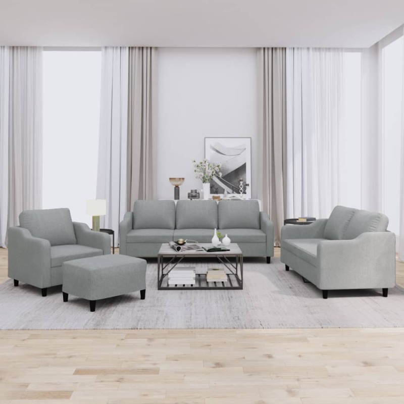 vidaXL 4-tlg. Sofagarnitur mit Kissen Hellgrau Stoff vidaXL 4-tlg. Sofagarnitur mit Kissen Hellgrau Stoff
