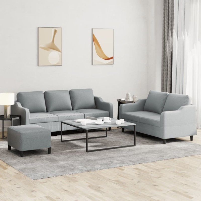 vidaXL 3-tlg. Sofagarnitur mit Kissen Hellgrau Stoff vidaXL 3-tlg. Sofagarnitur mit Kissen Hellgrau Stoff