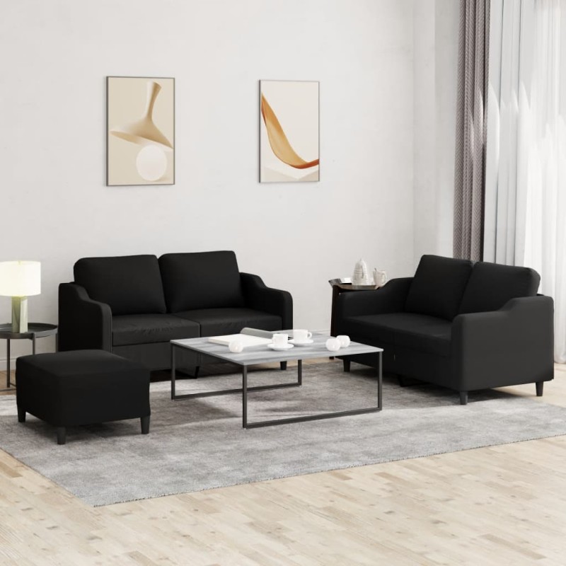vidaXL 3-tlg. Sofagarnitur mit Kissen Schwarz Stoff vidaXL 3-tlg. Sofagarnitur mit Kissen Schwarz Stoff