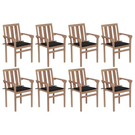 vidaXL Stapelbare Gartenstühle mit Kissen 8 Stk. Massivholz Teak