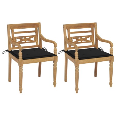 vidaXL Batavia-Stühle 2 Stk. mit Schwarzen Kissen Teak Massivholz
