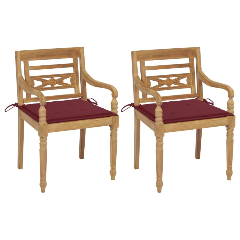 vidaXL Batavia-Stühle 2 Stk. mit Weinroten Kissen Teak Massivholz vidaXL Batavia-Stühle 2 Stk. mit Weinroten Kissen Teak Massivholz