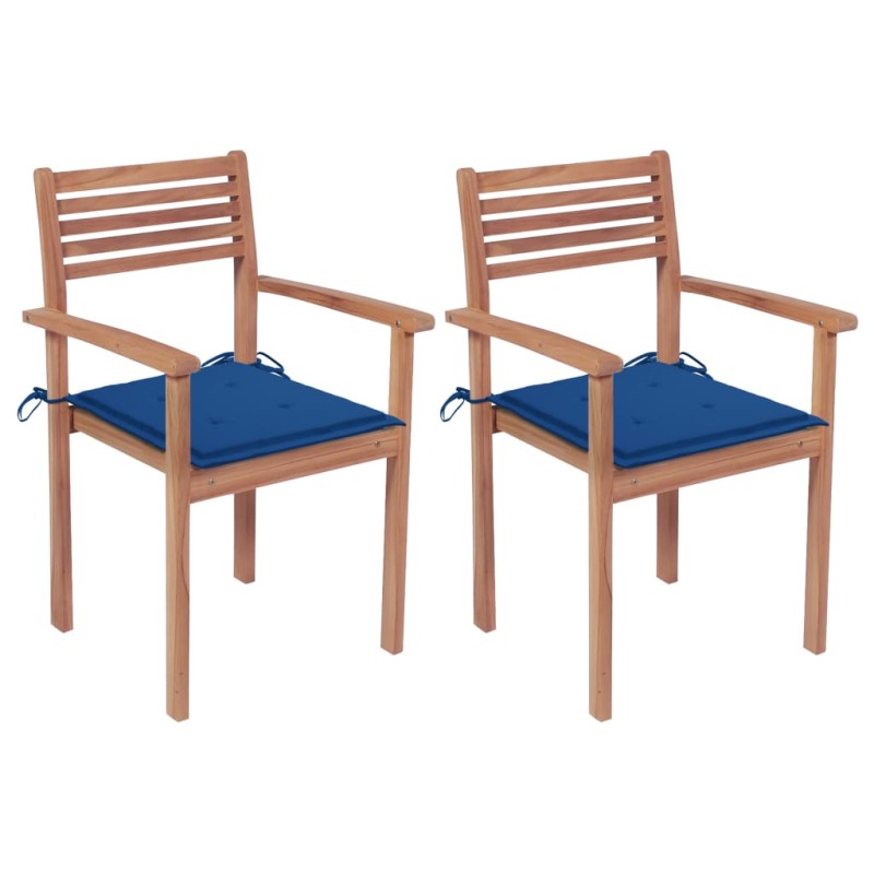 vidaXL Gartenstühle 2 Stk. mit Königsblauen Kissen Massivholz Teak vidaXL Gartenstühle 2 Stk. mit Königsblauen Kissen Massivholz Teak