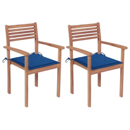 vidaXL Gartenstühle 2 Stk. mit Königsblauen Kissen Massivholz Teak