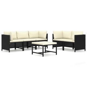vidaXL 6-tlg. Garten-Lounge-Set mit Kissen Poly Rattan Schwarz