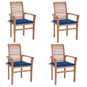 vidaXL Essstühle 4 Stk. mit Königsblauen Kissen Massivholz Teak