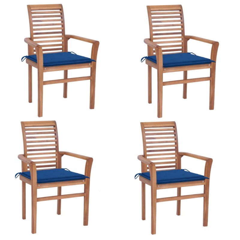 vidaXL Essstühle 4 Stk. mit Königsblauen Kissen Massivholz Teak vidaXL Essstühle 4 Stk. mit Königsblauen Kissen Massivholz Teak