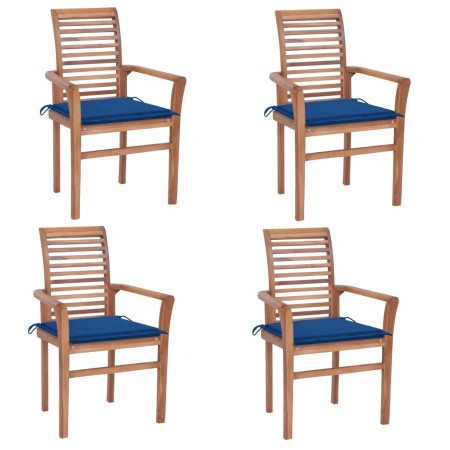 vidaXL Essstühle 4 Stk. mit Königsblauen Kissen Massivholz Teak