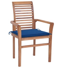 vidaXL Essstühle 4 Stk. mit Königsblauen Kissen Massivholz Teak