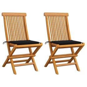vidaXL Gartenstühle mit Schwarzen Kissen 2 Stk. Massivholz Teak