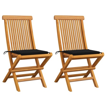 vidaXL Gartenstühle mit Schwarzen Kissen 2 Stk. Massivholz Teak