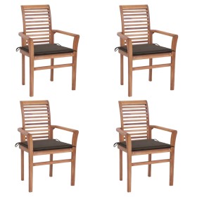 vidaXL Essstühle 4 Stk. mit Taupe Kissen Massivholz Teak