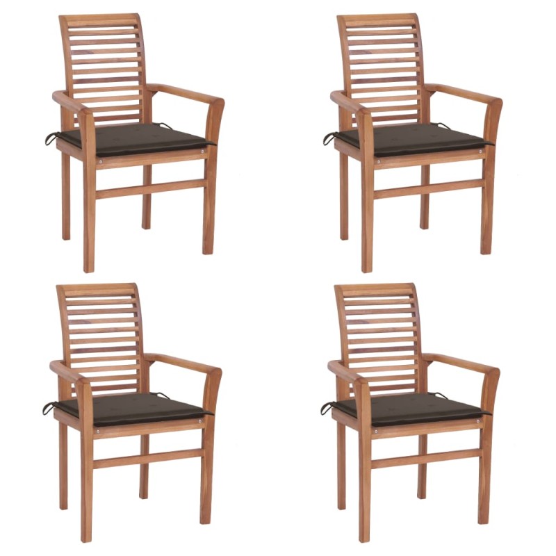 vidaXL Essstühle 4 Stk. mit Taupe Kissen Massivholz Teak vidaXL Essstühle 4 Stk. mit Taupe Kissen Massivholz Teak