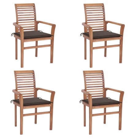 vidaXL Essstühle 4 Stk. mit Taupe Kissen Massivholz Teak