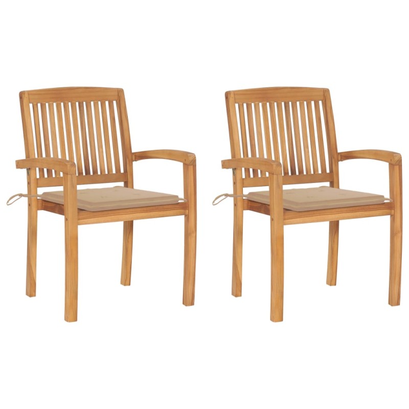 vidaXL Gartenstühle 2 Stk. mit Beige Kissen Massivholz Teak vidaXL Gartenstühle 2 Stk. mit Beige Kissen Massivholz Teak