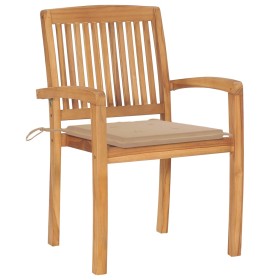vidaXL Gartenstühle 2 Stk. mit Beige Kissen Massivholz Teak