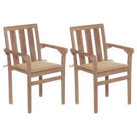 vidaXL Gartenstühle 2 Stk. mit Beige Kissen Teak Massivholz 