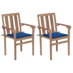 vidaXL Gartenstühle 2 Stk. mit Königsblauen Kissen Teak Massivholz 